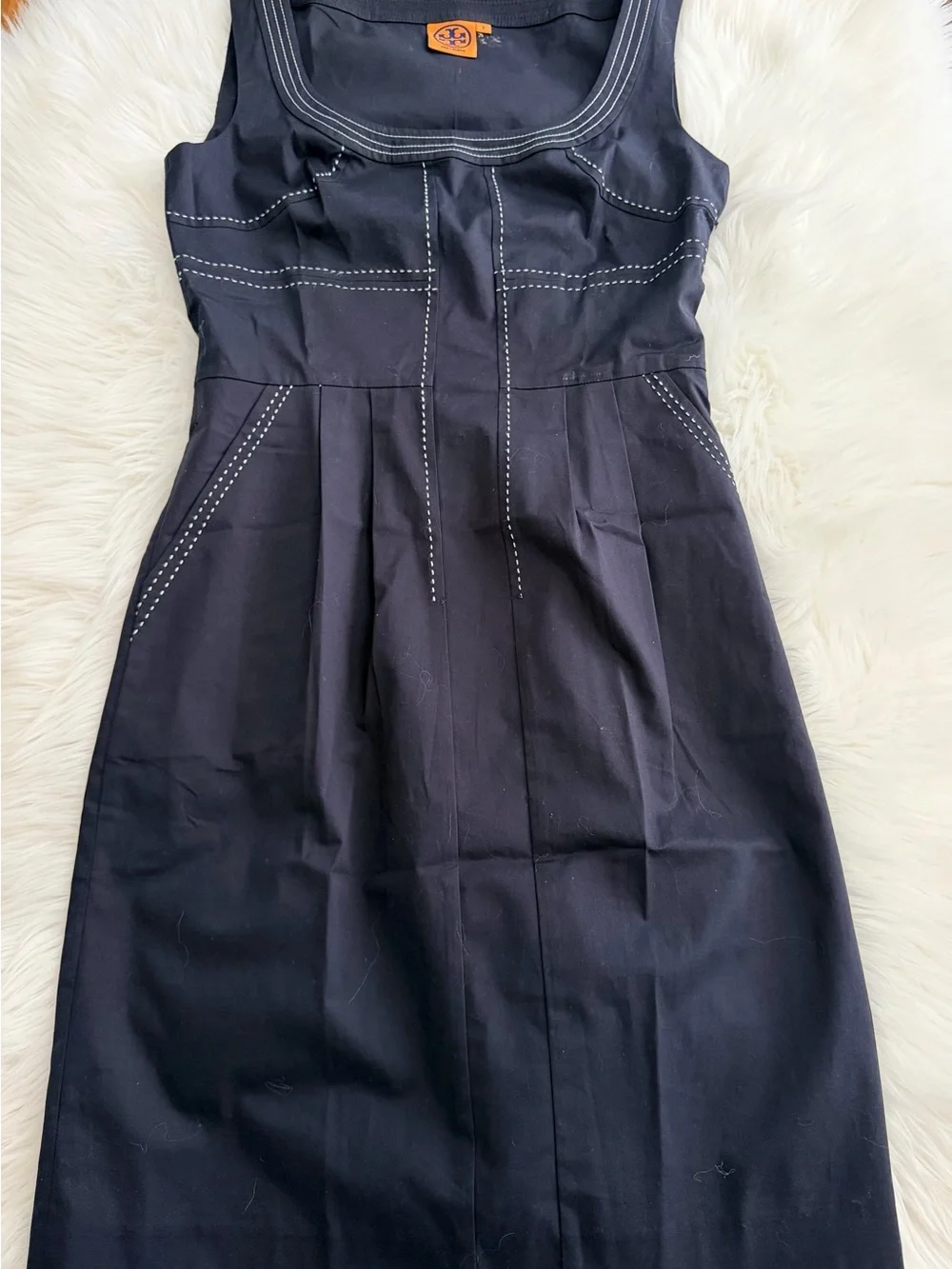 Tory Burch Navy Square-Neck Sleeveless Mini Dress